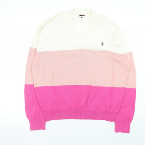 U.S. Polo Assn. Men’s Silver Pink 2XL V-Neck Striped Pullover Jumper