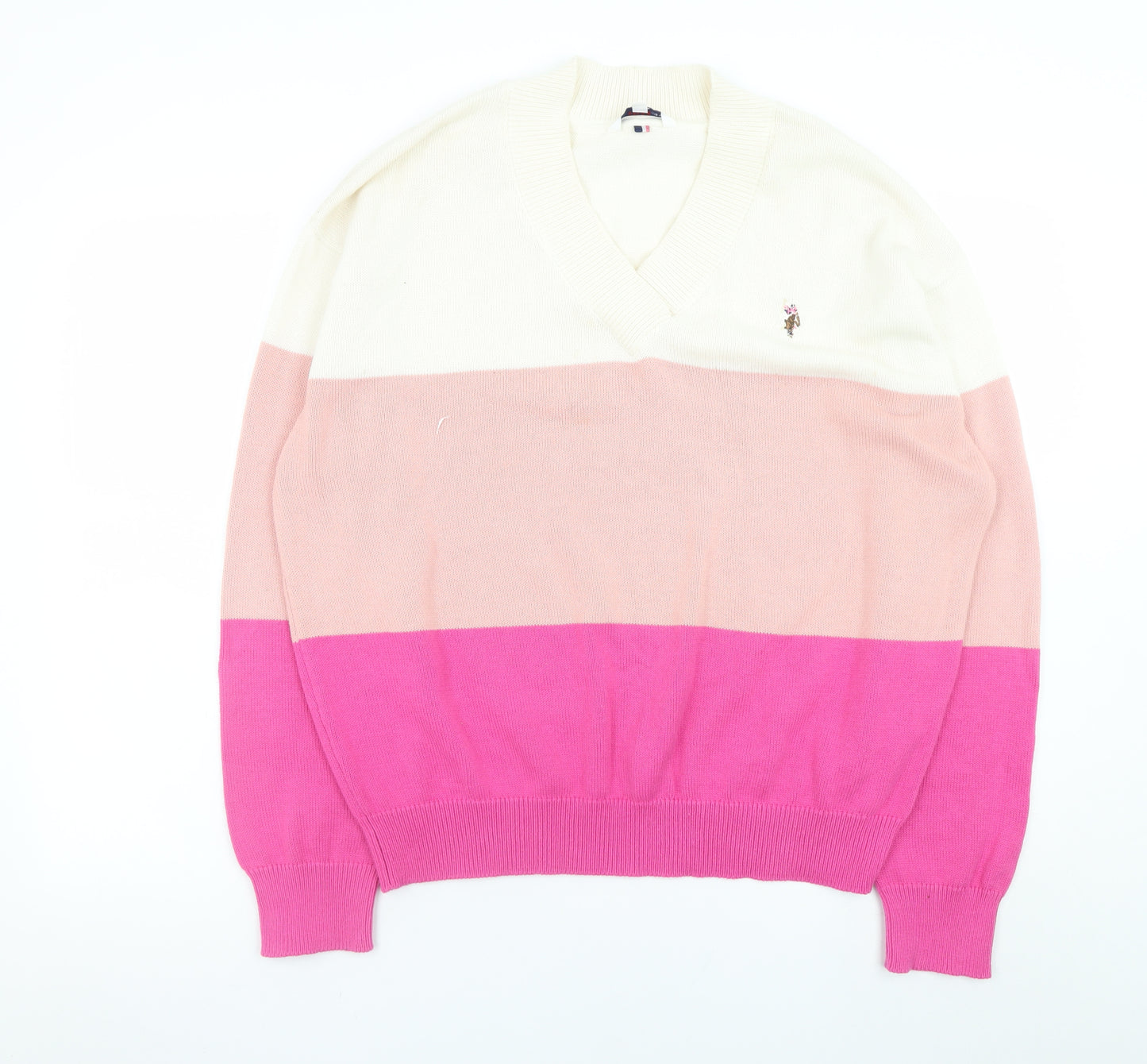 U.S. Polo Assn. Men’s Silver Pink 2XL V-Neck Striped Pullover Jumper