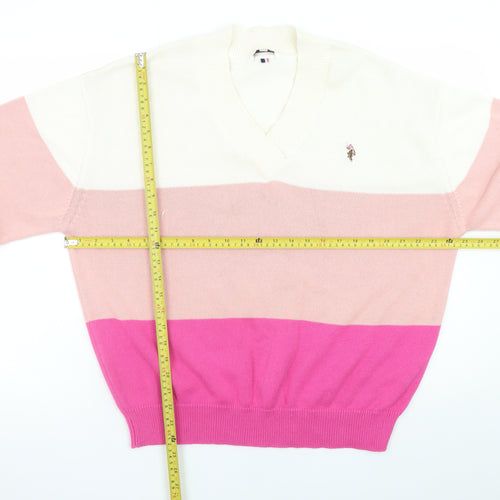 U.S. Polo Assn. Men’s Silver Pink 2XL V-Neck Striped Pullover Jumper