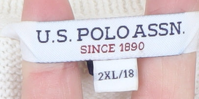 U.S. Polo Assn. Men’s Silver Pink 2XL V-Neck Striped Pullover Jumper