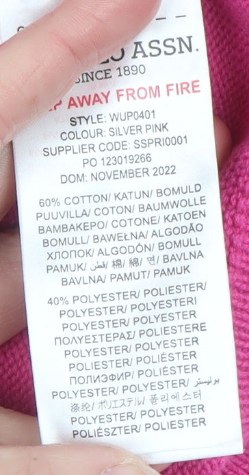 U.S. Polo Assn. Men’s Silver Pink 2XL V-Neck Striped Pullover Jumper