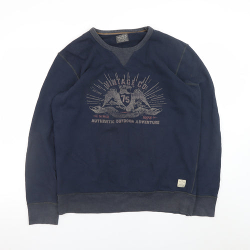 Jack & Jones Men's Blue Large Pullover Sweatshirt Vintage Graphic