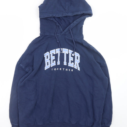 MNG Men's Blue Pullover Hoodie L Graphic Logo Fleece Sweatshirt