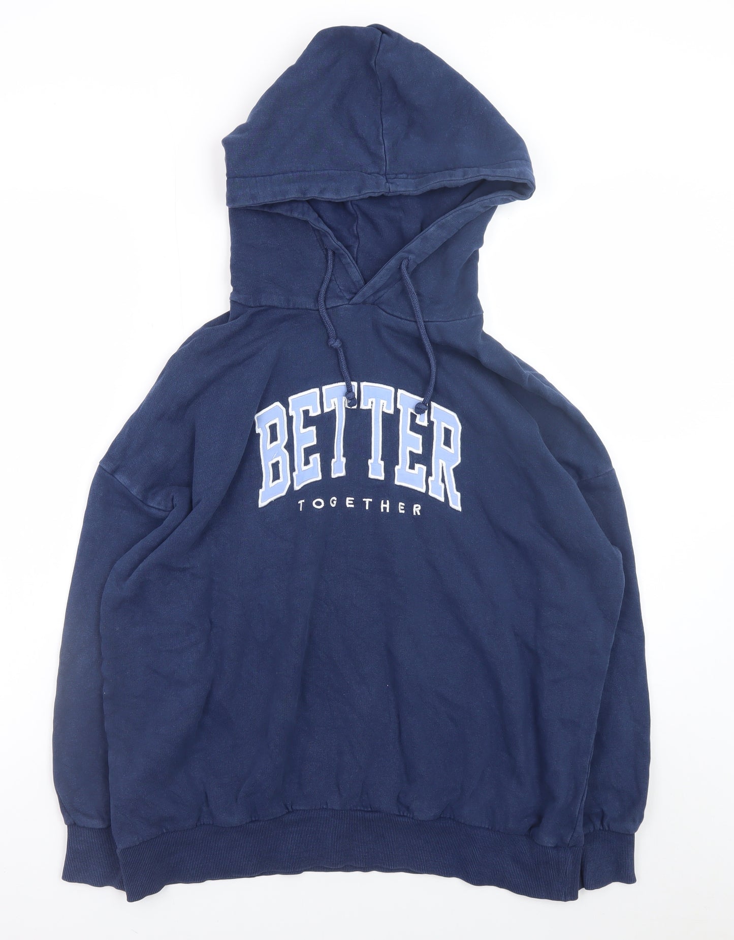 MNG Men's Blue Pullover Hoodie L Graphic Logo Fleece Sweatshirt