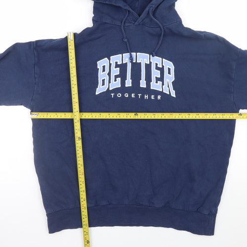 MNG Men's Blue Pullover Hoodie L Graphic Logo Fleece Sweatshirt