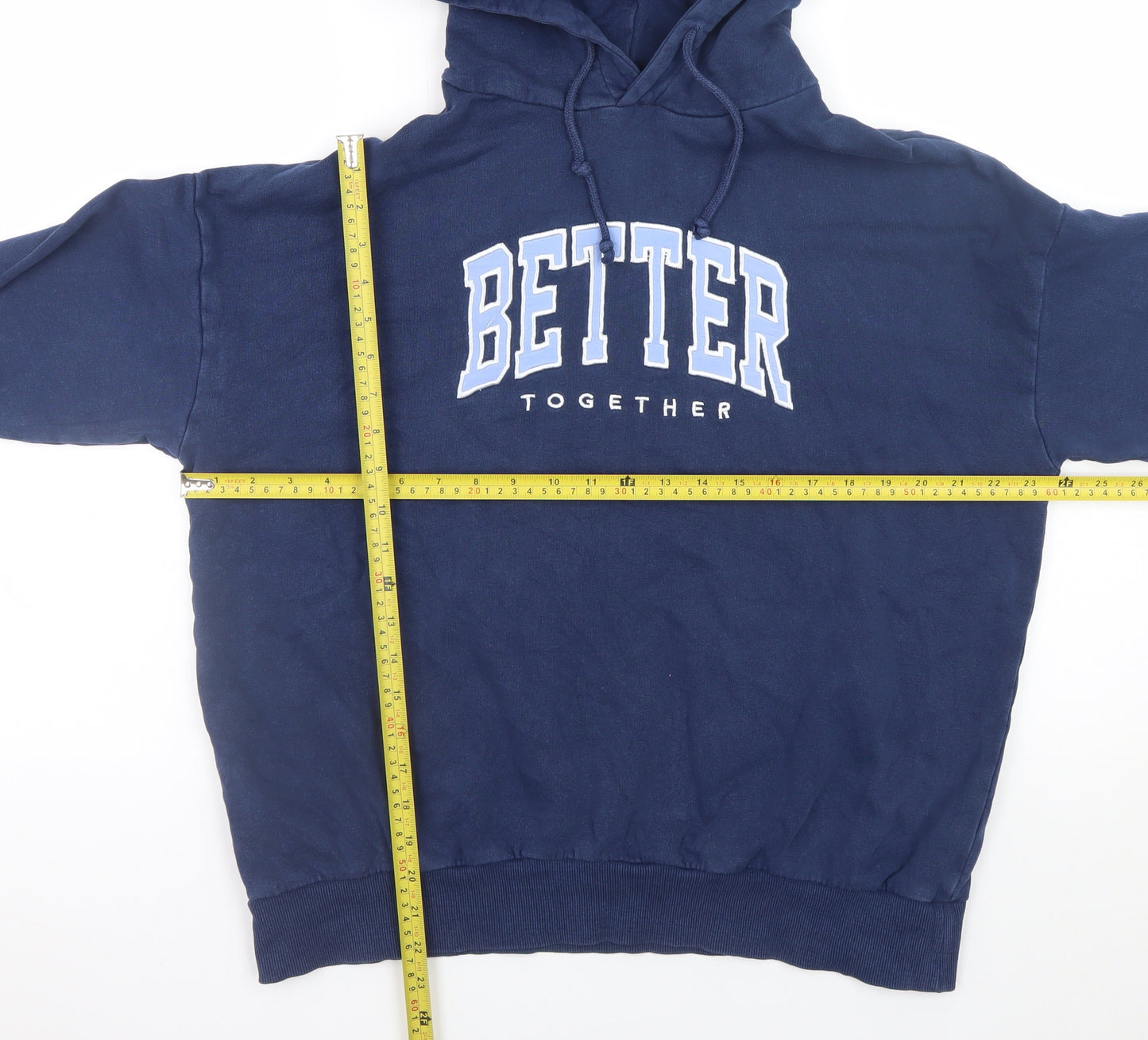 MNG Men's Blue Pullover Hoodie L Graphic Logo Fleece Sweatshirt