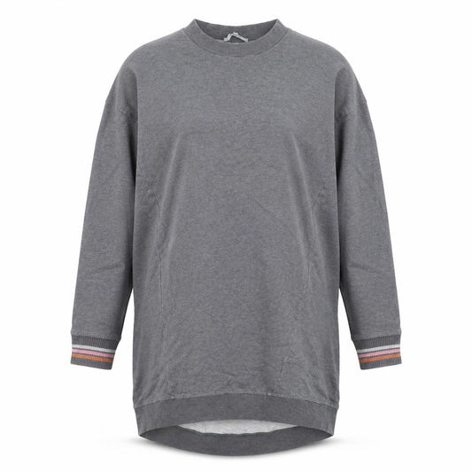 Front view of Oliver Bonas women’s grey long sleeve jersey t-shirt dress, size UK 12