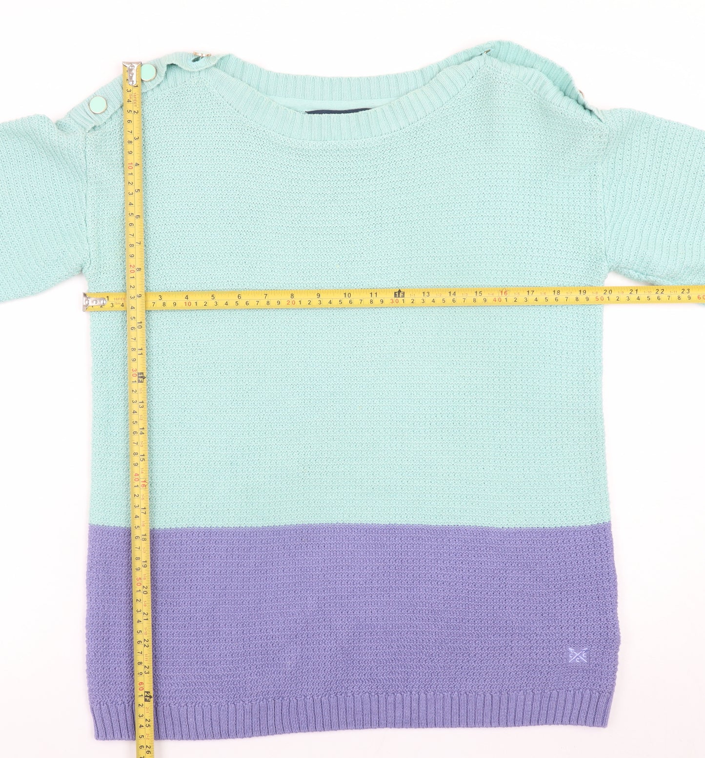 Crew Clothing Women Mint & Lilac Button Shoulder Jumper Size 12