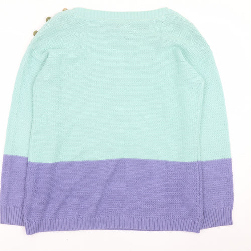 Crew Clothing Women Mint & Lilac Button Shoulder Jumper Size 12