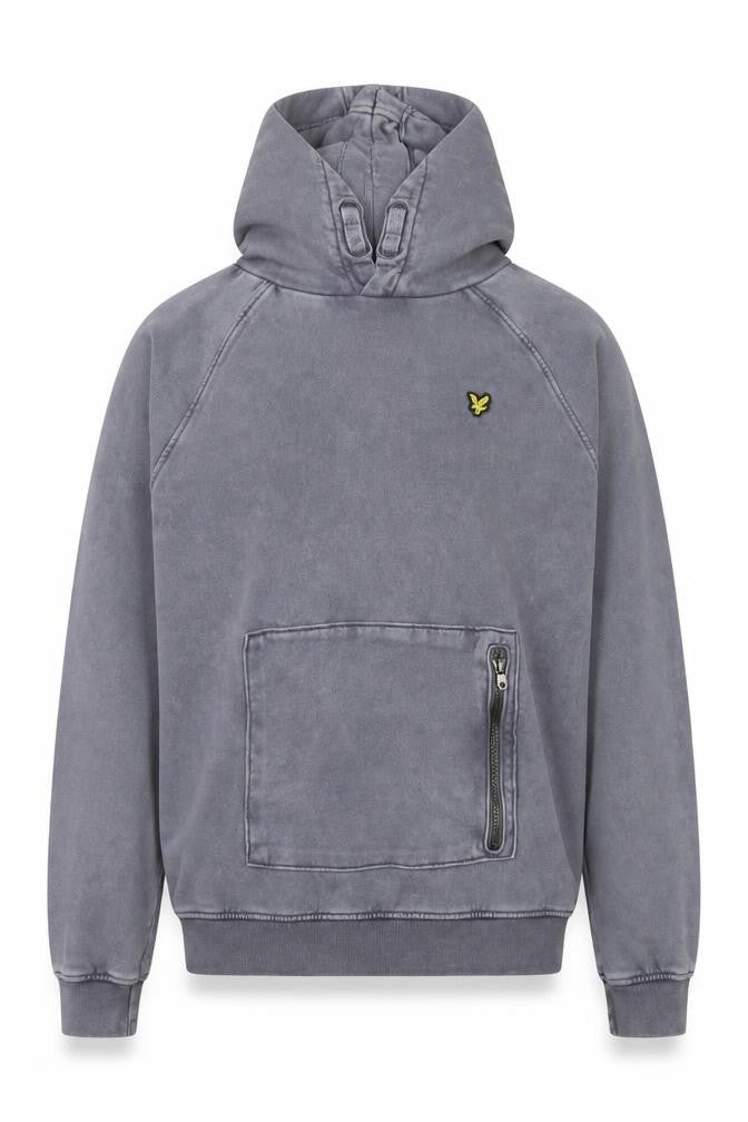 Front view of Lyle & Scott Junior boys’ grey pullover hoodie 12-13 years cotton zip pocket