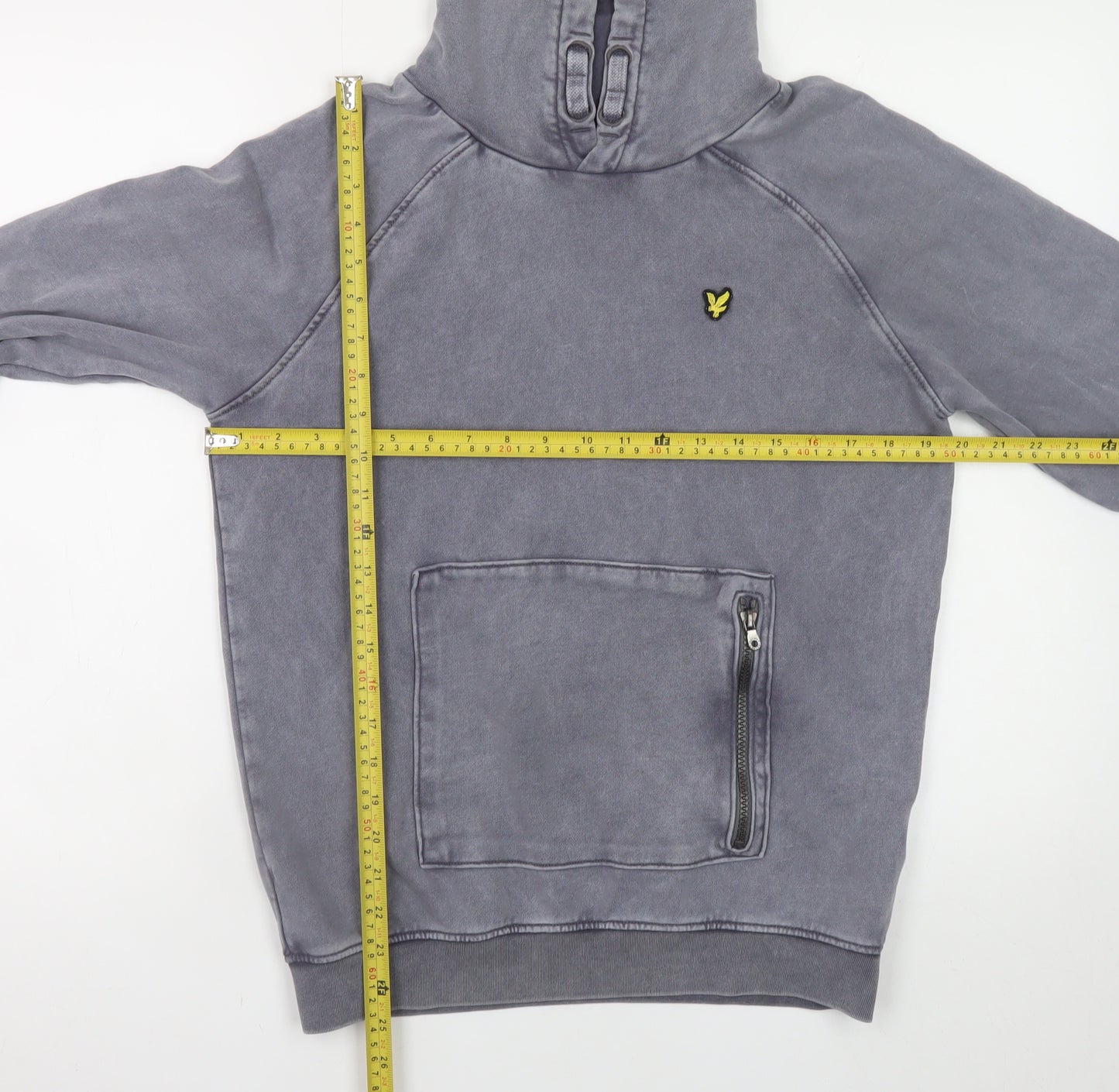 Lyle & Scott Junior Boys Grey Pullover Hoodie 12-13 Years Cotton Zip Pocket