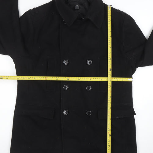 H&M Men’s Black Wool Blend Pea Coat L Lined Mid-Length Winter Jacket
