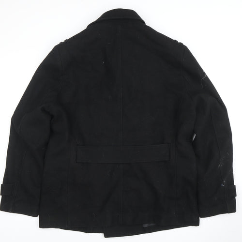 H&M Men’s Black Wool Blend Pea Coat L Lined Mid-Length Winter Jacket