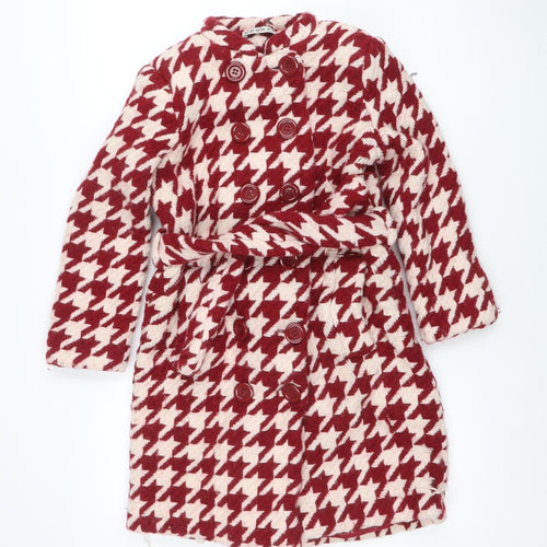 Kookaï Women’s Red Houndstooth Wool Blend Belted Coat Size 8