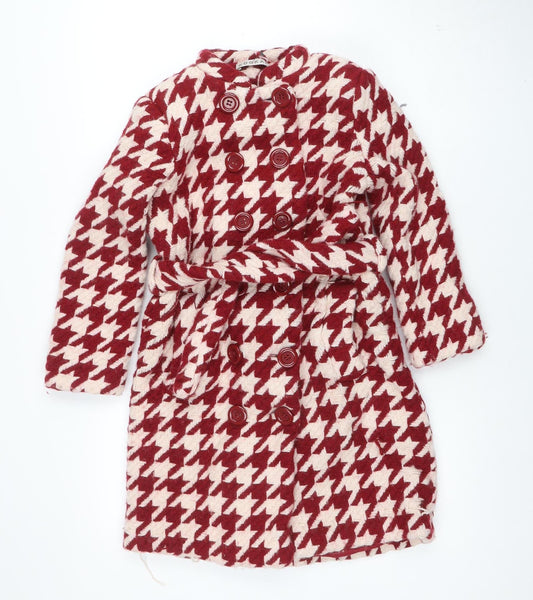Kookaï Women’s Red Houndstooth Wool Blend Belted Coat Size 8
