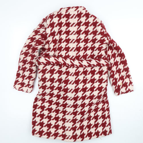 Kookaï Women’s Red Houndstooth Wool Blend Belted Coat Size 8