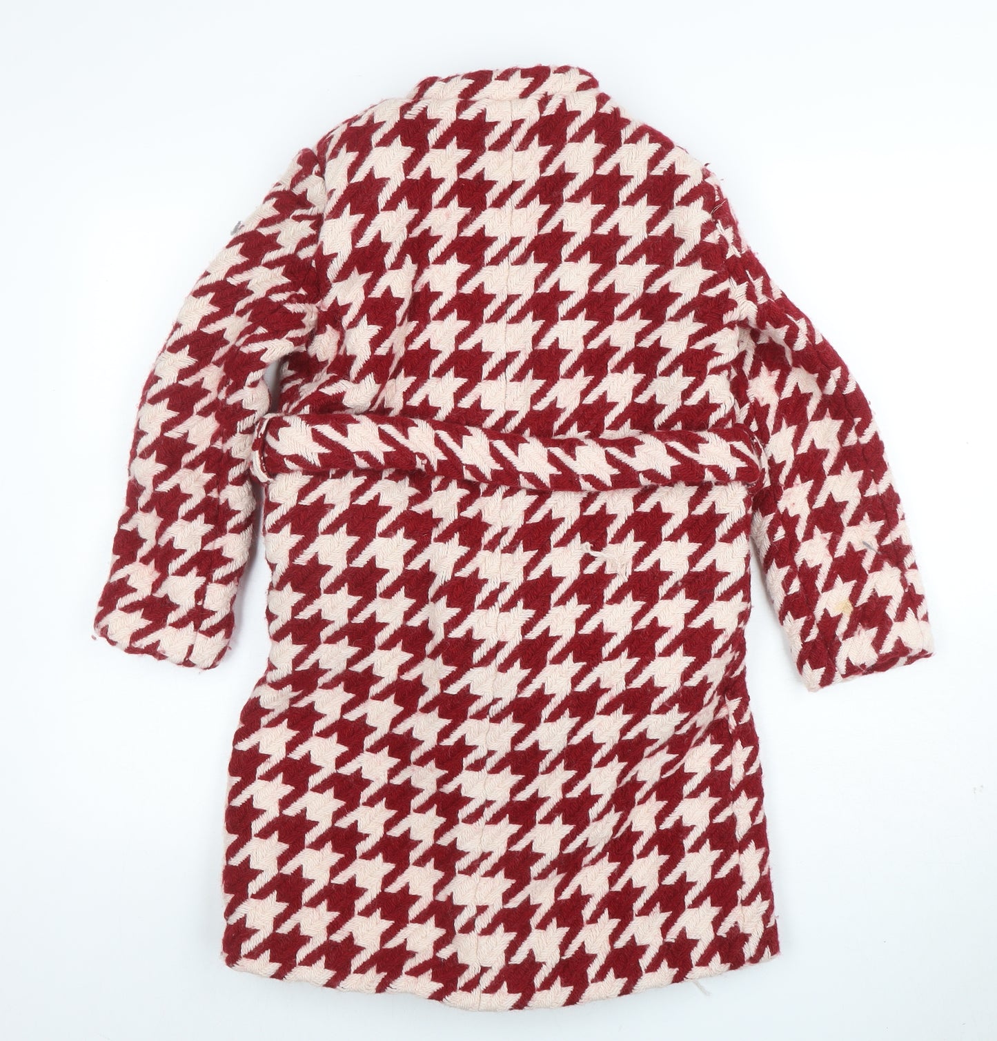 Kookaï Women’s Red Houndstooth Wool Blend Belted Coat Size 8