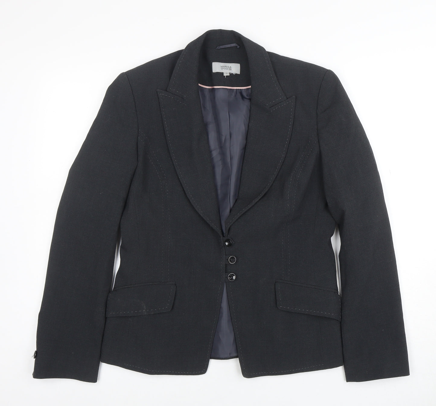 Marks and Spencer Women's Black Blazer UK 12 Regular Fit Single-Breasted