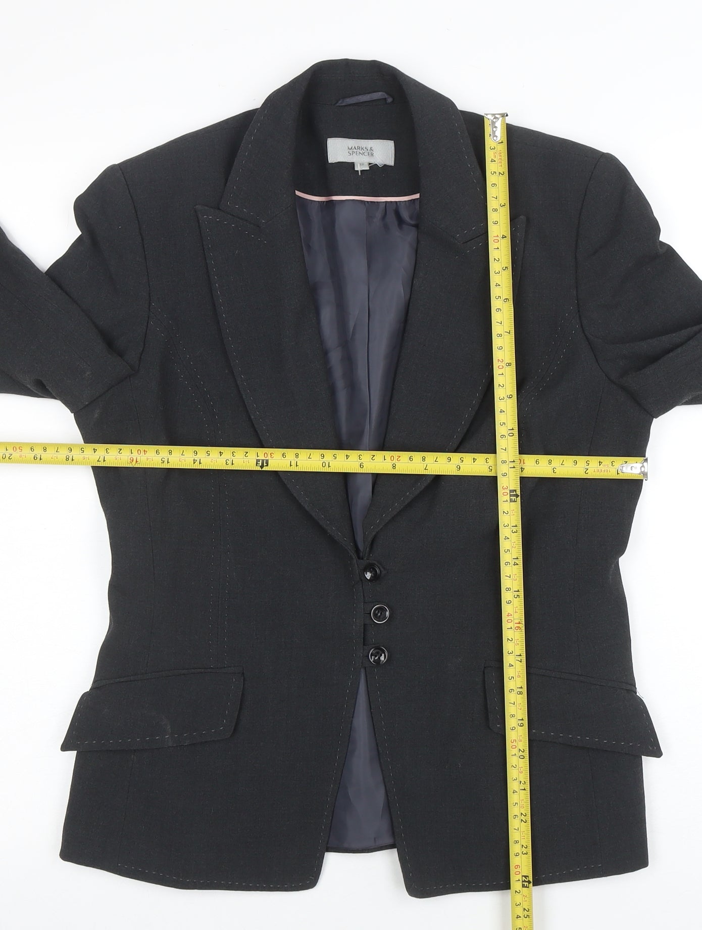 Marks and Spencer Women's Black Blazer UK 12 Regular Fit Single-Breasted