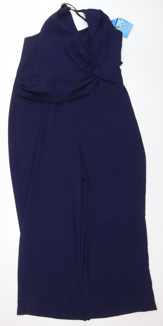 Next Women's Navy Blue Polyester Jumpsuit Size 20 Elegant Knot Detail
