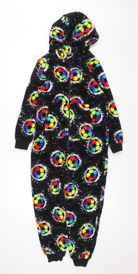 Next Boys Black Fleece One Piece Pyjama 8 Years Hooded Zip Up Nightwear