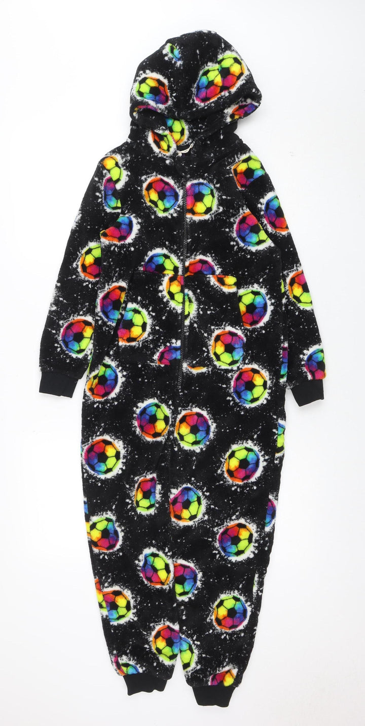 Next Boys Black Fleece One Piece Pyjama 8 Years Hooded Zip Up Nightwear