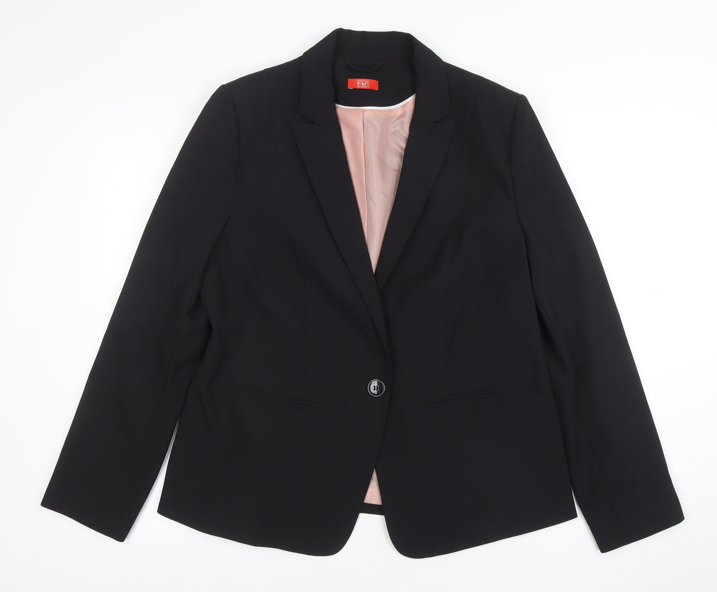 F&F Women Black Size 16 Classic One-Button Blazer Jacket