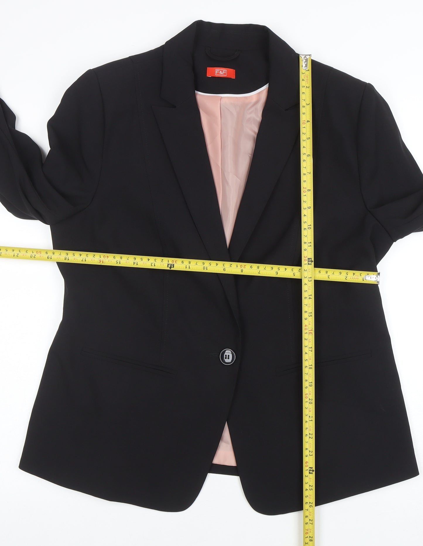 F&F Women Black Size 16 Classic One-Button Blazer Jacket
