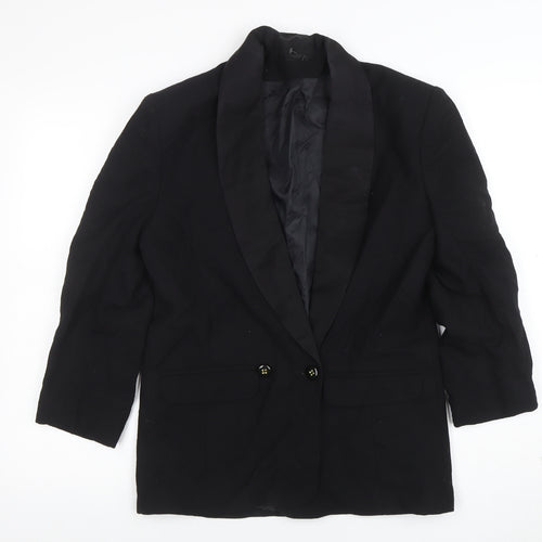 Viyella Women Black Wool Blazer UK 12 Shawl Lapel Double-Breasted