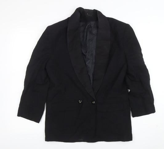Viyella Women Black Wool Blazer UK 12 Shawl Lapel Double-Breasted