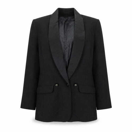 Viyella Women Black Wool Blazer UK 12 Shawl Lapel Double-Breasted