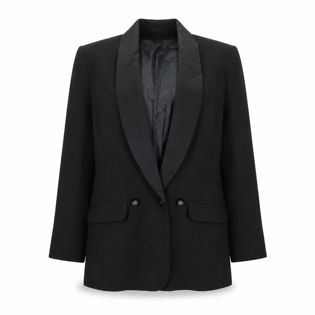 Viyella Women Black Wool Blazer UK 12 Shawl Lapel Double-Breasted