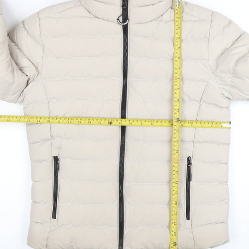 Superdry Women Beige Puffer Jacket M Full Zip Quilted Winter Coat
