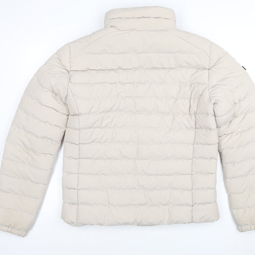 Superdry Women Beige Puffer Jacket M Full Zip Quilted Winter Coat