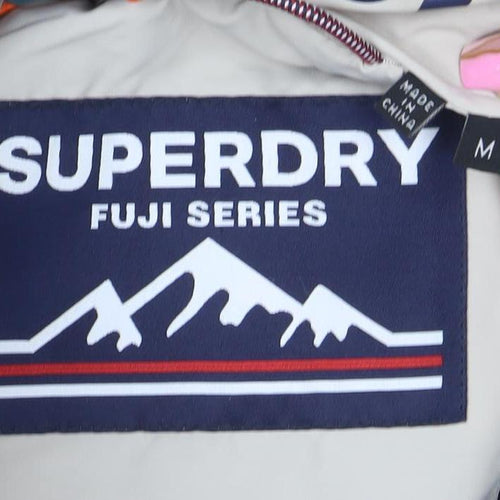 Superdry Women Beige Puffer Jacket M Full Zip Quilted Winter Coat