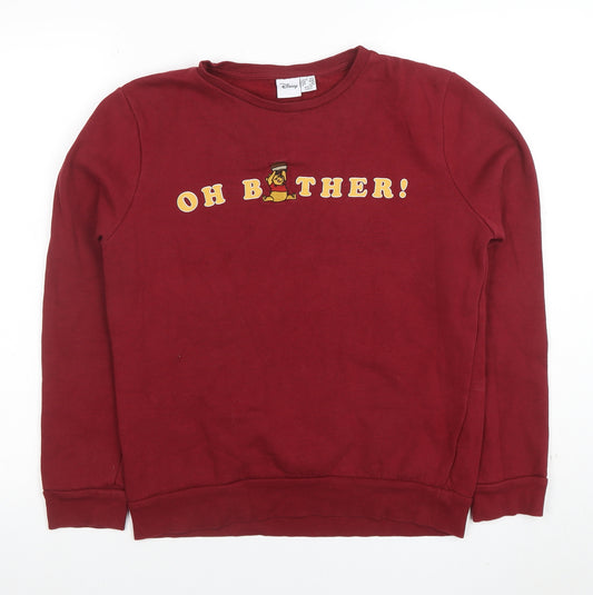 Disney Women Burgundy Sweatshirt S Winnie the Pooh Oh Bother Crew Neck