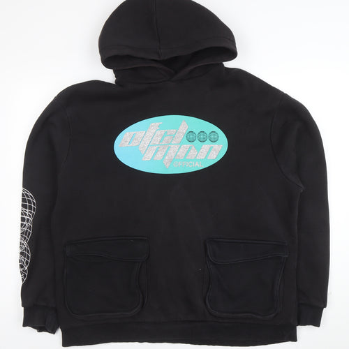 BoohooMAN Men's Black L Pullover Hoodie Graphic Print