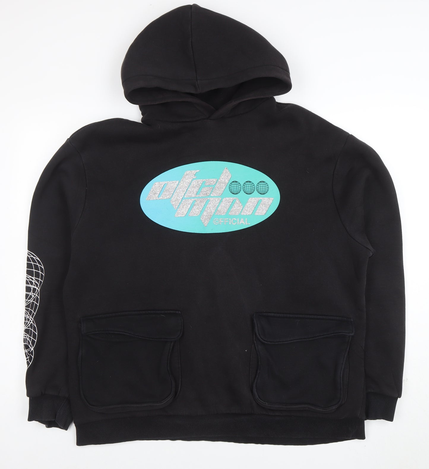 BoohooMAN Men's Black L Pullover Hoodie Graphic Print