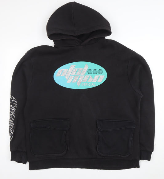 BoohooMAN Men's Black L Pullover Hoodie Graphic Print