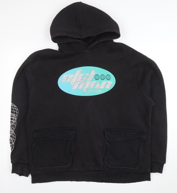 BoohooMAN Men's Black L Pullover Hoodie Graphic Print