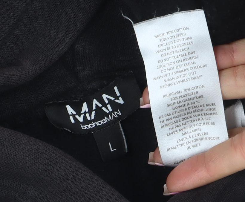 BoohooMAN Men's Black L Pullover Hoodie Graphic Print