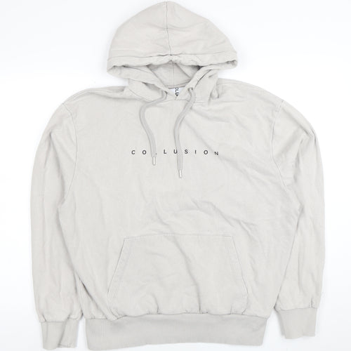 Collusion Men's Beige Graphic Pullover Hoodie Size M