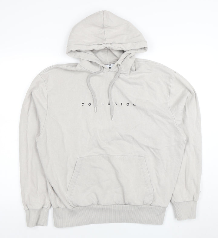 Collusion Men's Beige Graphic Pullover Hoodie Size M