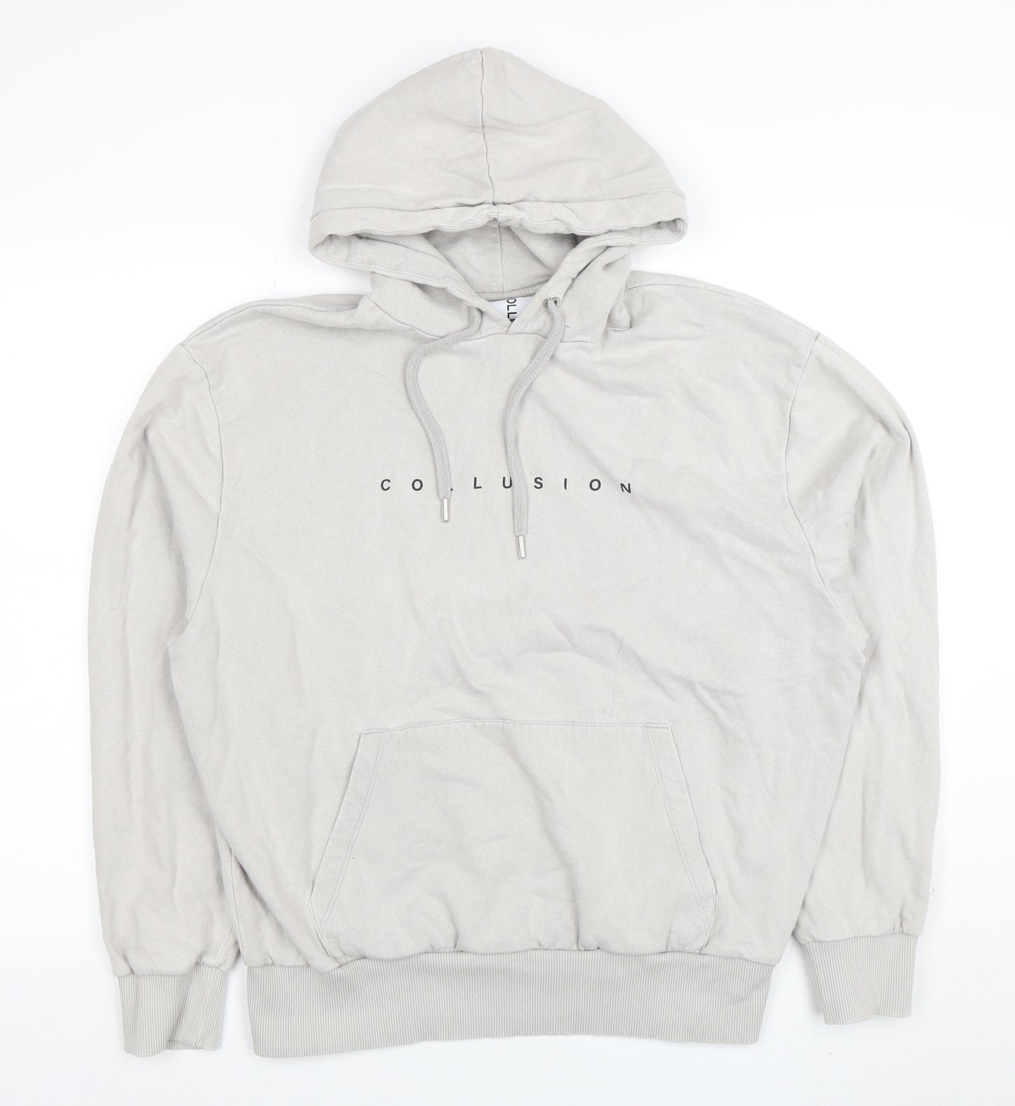 Collusion Men's Beige Graphic Pullover Hoodie Size M