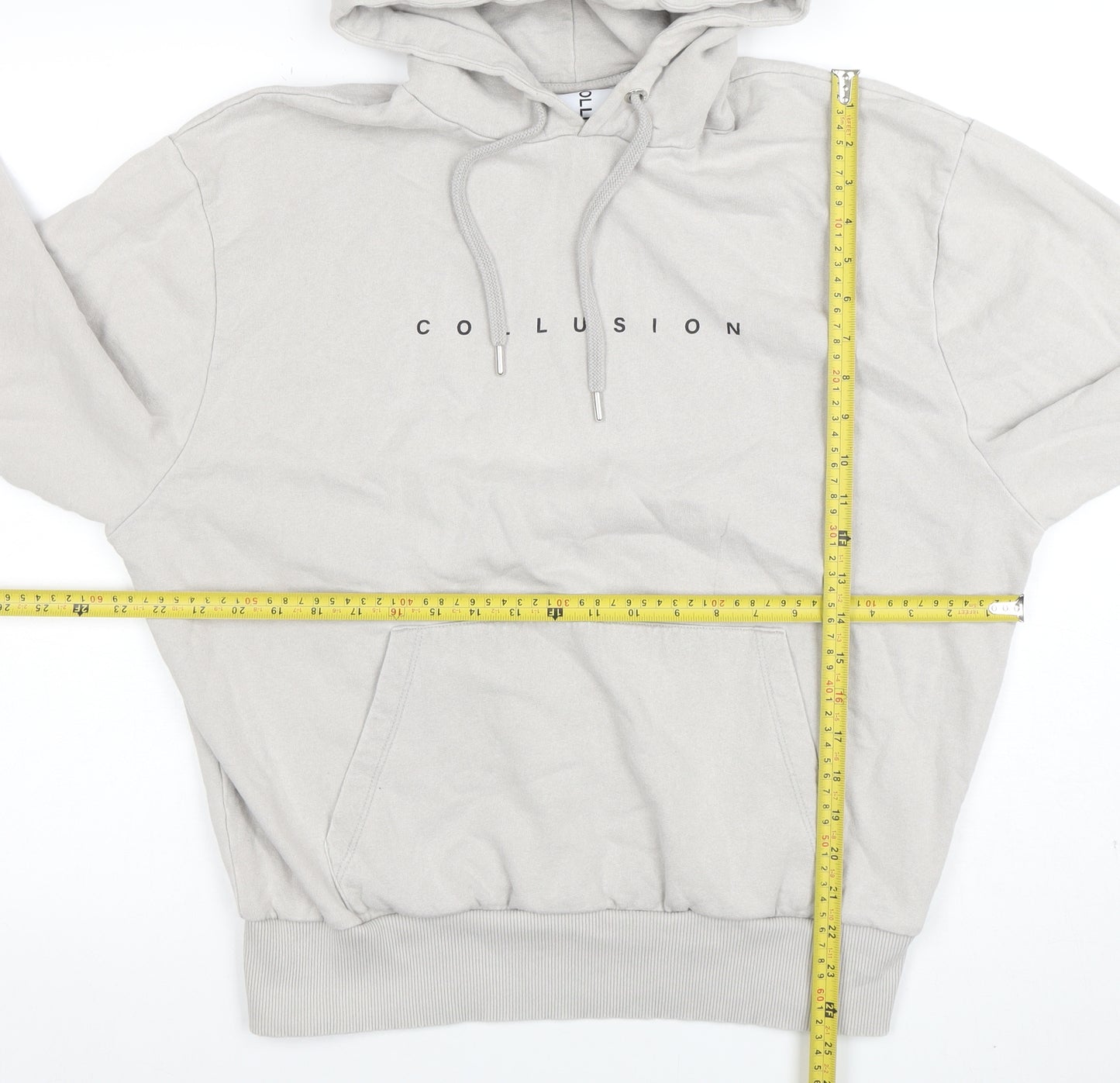 Collusion Men's Beige Graphic Pullover Hoodie Size M
