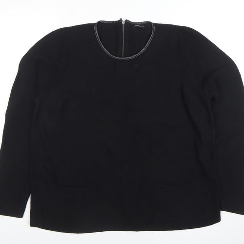 Marks and Spencer Women’s Black Crew Neck Wool Blend Zip Back Jumper Size 18