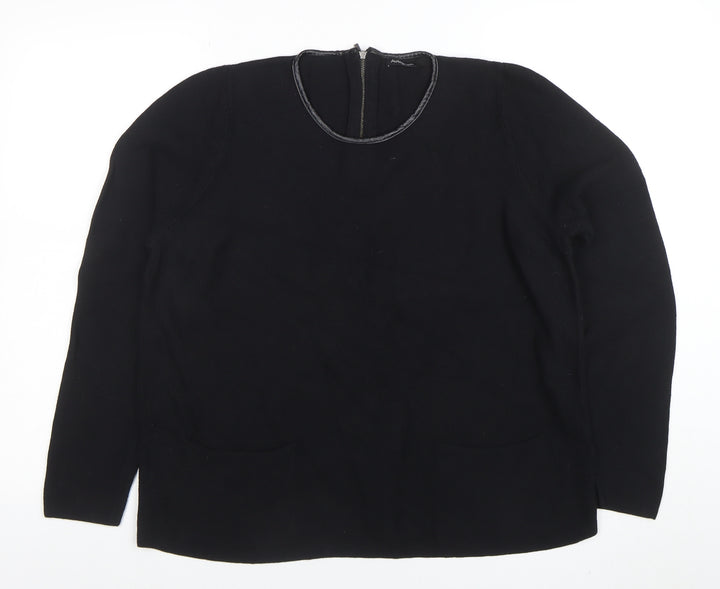 Marks and Spencer Women’s Black Crew Neck Wool Blend Zip Back Jumper Size 18