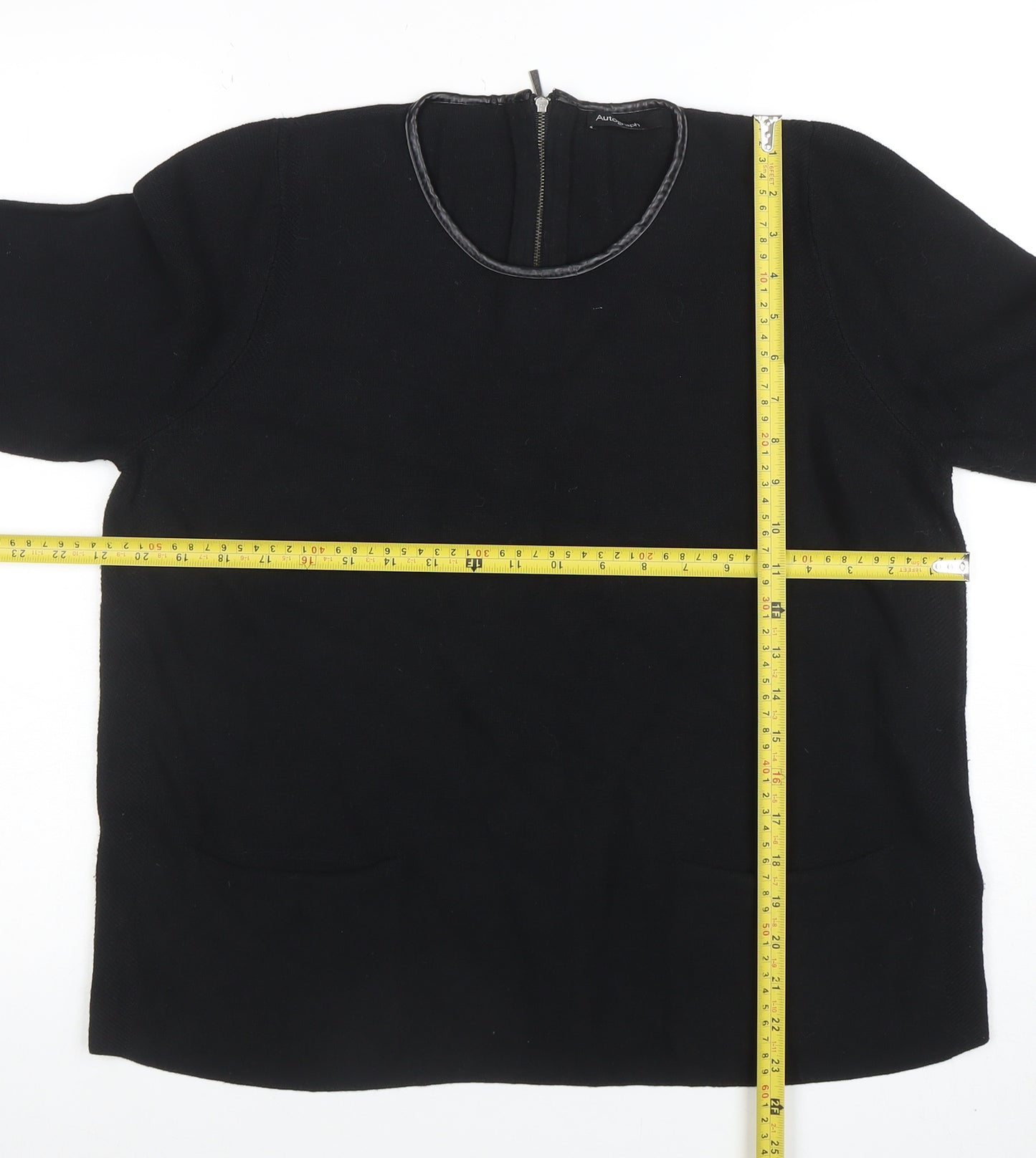 Marks and Spencer Women’s Black Crew Neck Wool Blend Zip Back Jumper Size 18