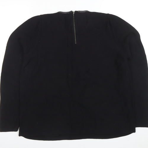 Marks and Spencer Women’s Black Crew Neck Wool Blend Zip Back Jumper Size 18