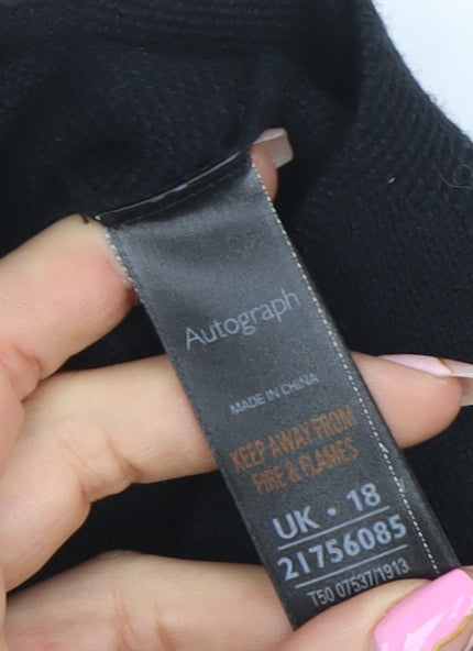 Marks and Spencer Women’s Black Crew Neck Wool Blend Zip Back Jumper Size 18